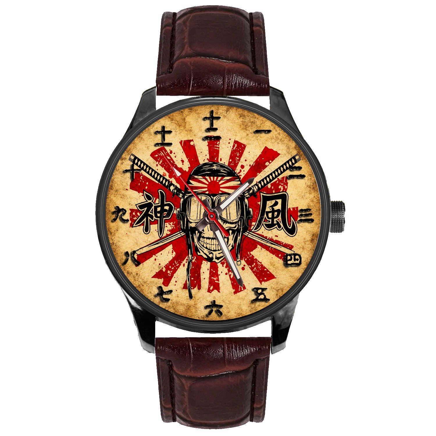 Japanese WW-II Kamikaze Pilot Skull Parchment Art Solid Brass Collectible Watch