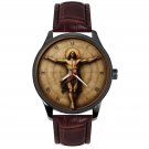 Ecce Homo! Jesus Christ Vitruvian Man Leonardo da Vinci Medieval Art Brass Watch