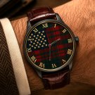 Designer USA Flag Scottish Tartan Luxury Stars & Stripes Solid Brass Dress Watch