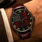 Designer USA Flag Scottish Tartan Luxury Stars & Stripes Solid Brass Dress Watch