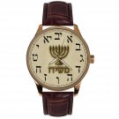 Hebrew Dial Menorah Hanukkah Brass Watch ヨ Judaica Art Wristwatch Hebrew Dial Menorah Hanukkah Brass Watch ヨ Judaica Art Wristwatch