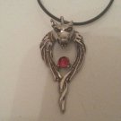 Wolf Pendant Necklace Stainless Steel With Red Jewel on Your Choice of Necklace