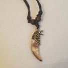 Wolf Tooth Pendant Necklace Gold Wolf Head on Yak Bone