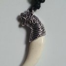 Tiger Tooth Pendant Necklace Silver Head on Yak Bone Tooth