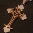 Gold/Black Cross Pendant/Necklace Stainless Steel on Sterling Silver Chain