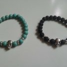 Skull Turqoise or Black Lava Beaded Bracelet