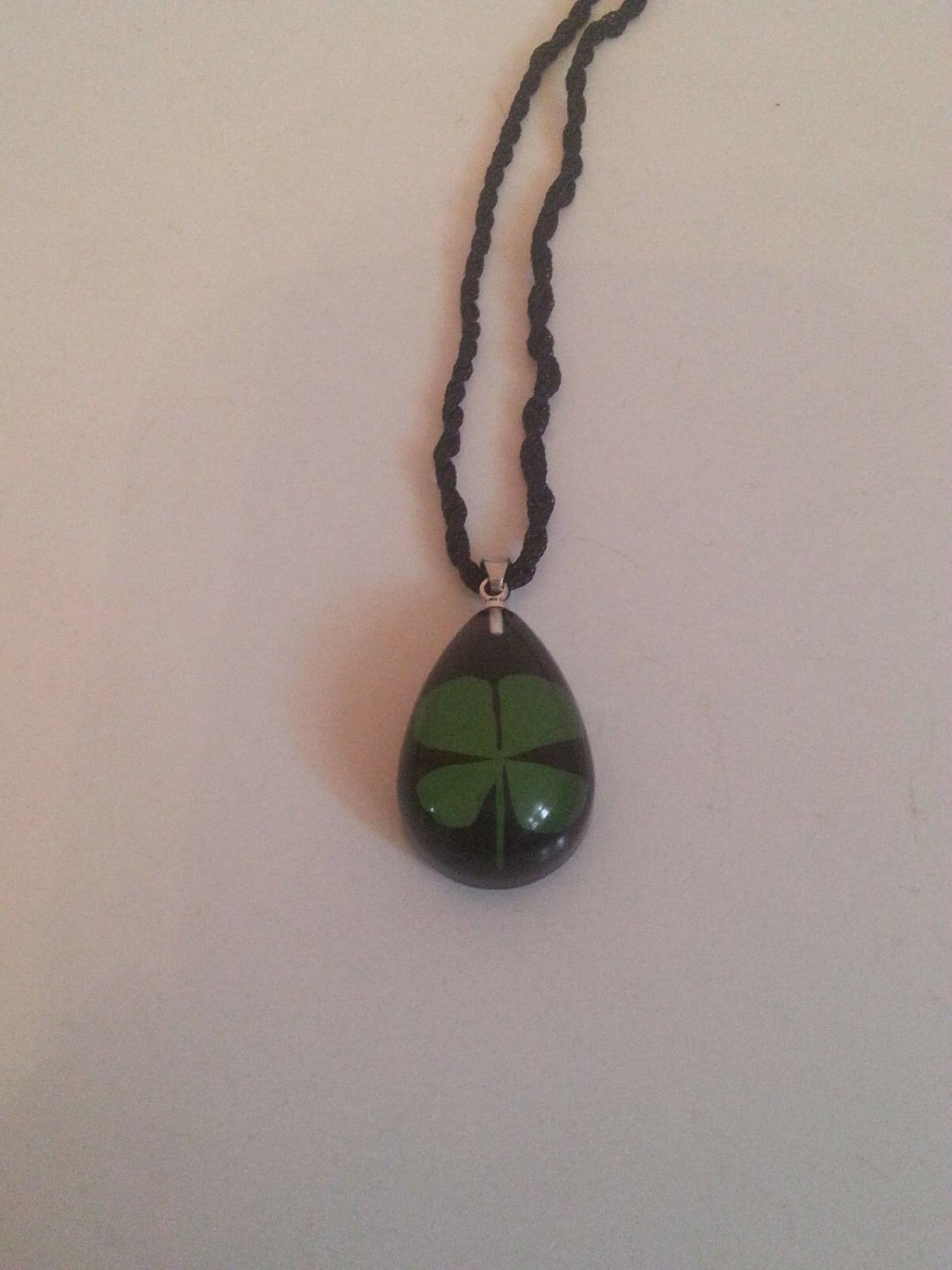 REAL Four Leaf Clover Pendant/Necklace 4 Leaf in Small Drop Resin Shamrock Irish