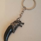 Wolf Tooth Keychain Keyring Silver Wolf Head on Black Yak Bone