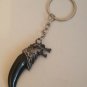 Wolf Tooth Keychain Keyring Silver Wolf Head on Black Yak Bone
