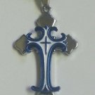 Blue Cross Pendant Necklace Stainless Steel on Sterling Silver Chain