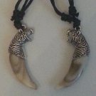 Tiger Tooth Pendant/Necklace Silver Head on Marbled Yak Bone Tooth