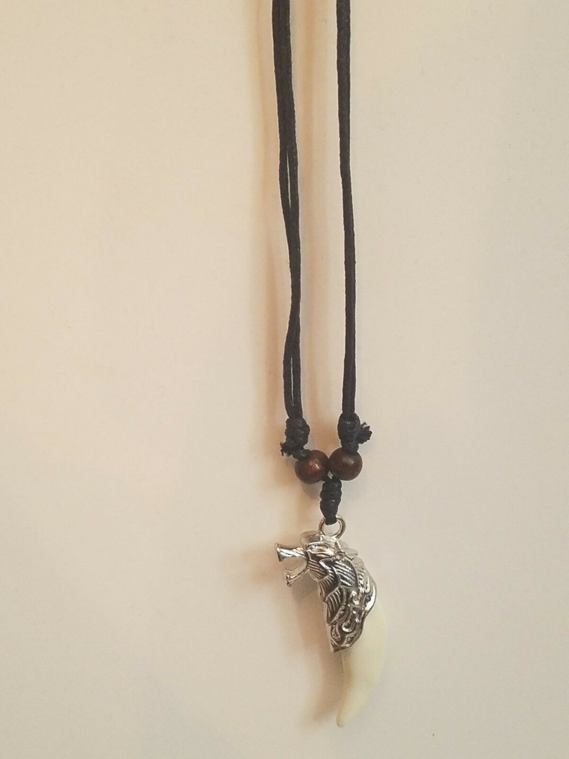 Wolf Tooth Pendant Necklace Silver Wolf Head on Yak Bone