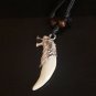 Wolf Tooth Pendant Necklace Silver Wolf Head on Yak Bone