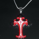 Red Cross Pendant Necklace Stainless Steel on Sterling Silver Chain