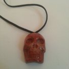 Skull Pendant/Necklace Handcarved Red Jasper #74 Goth Metal Punk Biker