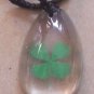REAL Four Leaf Clover Pendant Necklace 4 Leaf in Clear Drop Resin Shamrock Irish