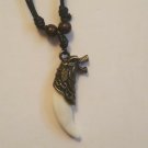 Wolf Tooth Pendant Necklace Bronze Wolf Head on Yak Bone