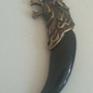 Wolf Tooth Pendant Necklace Bronze Head on Yak Bone