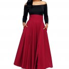Retro High Waist Pleated Belted Maxi Skirt