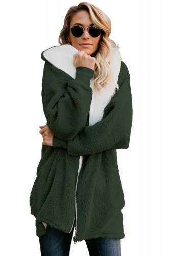 Zip Down Hooded Fluffy Coat