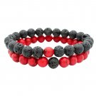 2pcs/set Women Men Agate Natural Lava Stone Strand Bracelet