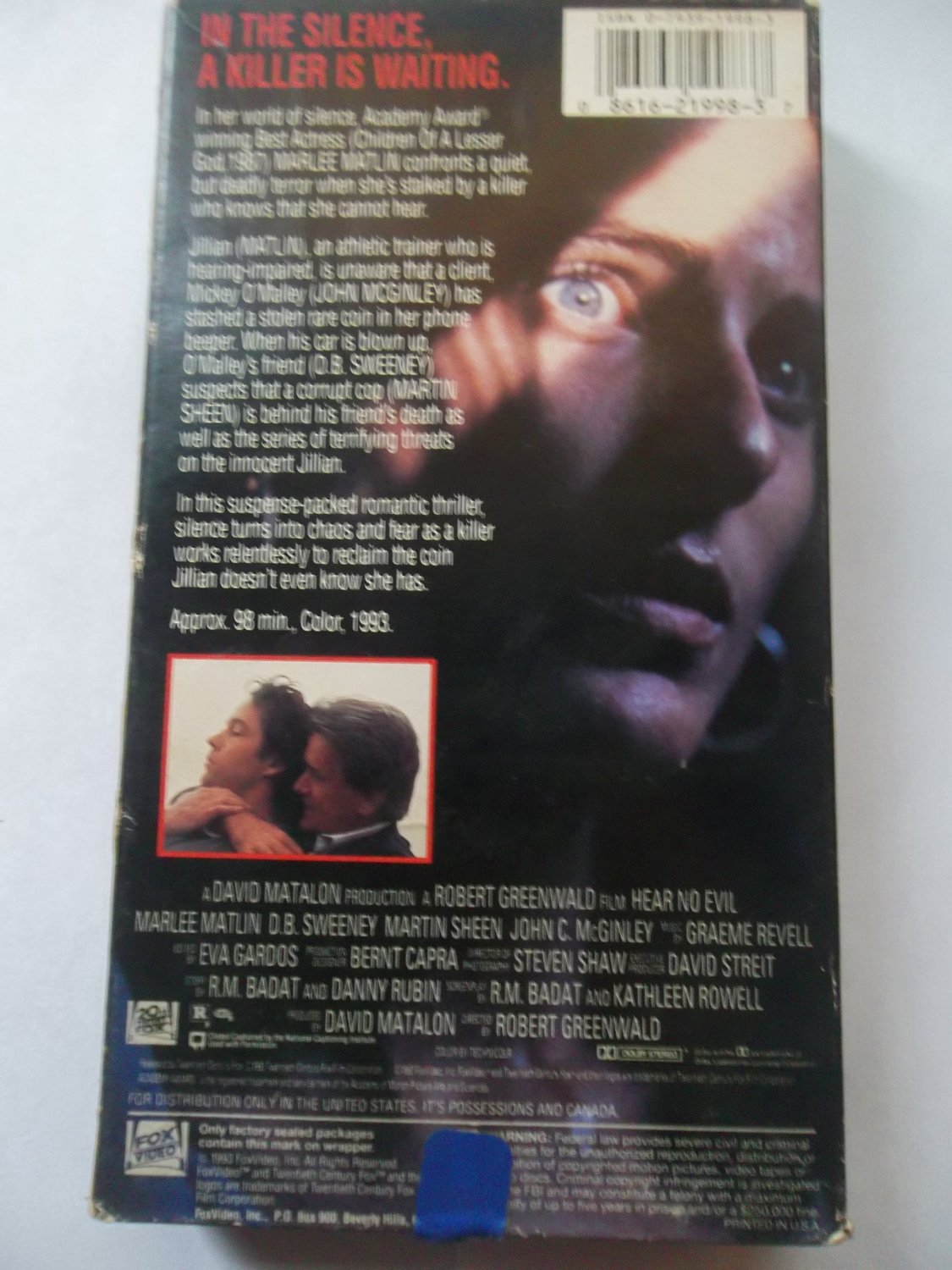 HEAR NO EVIL (VHS, FAST SHIPPING!) MARLEE MATLIN, MARTIN SHEEN ...