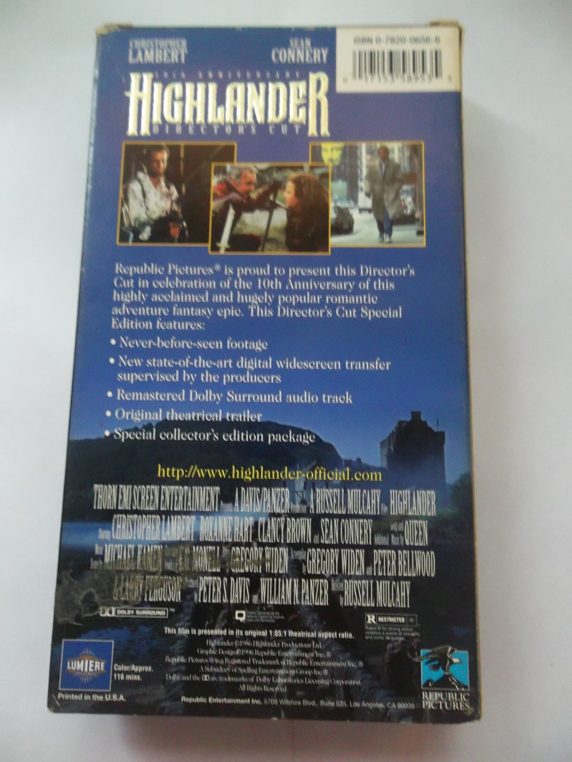 HIGHLANDER 10TH ANNIVERSARY (VHS) CHRISTOPHER LAMBERT, SEAN CONNERY ...