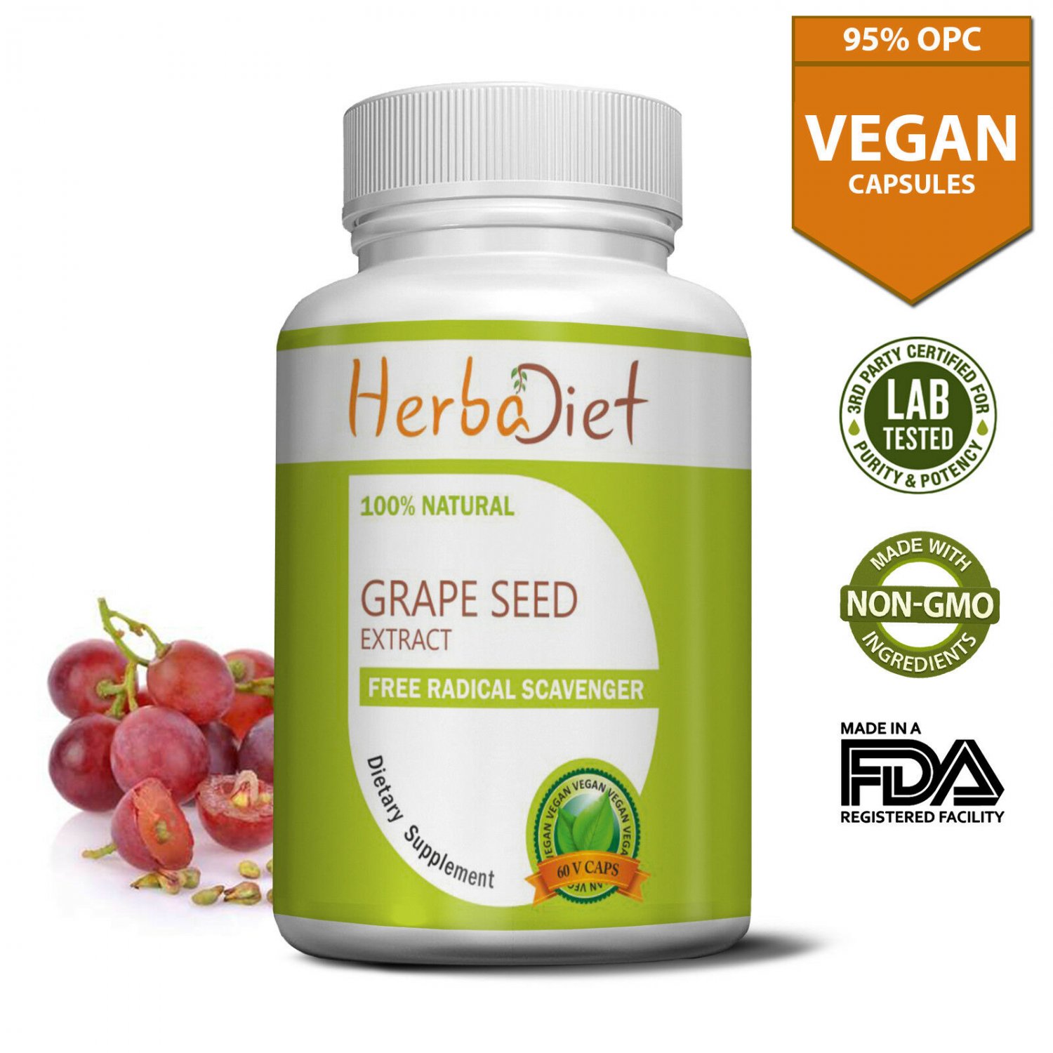 30 capsules PURE Grape Seed Plus Extract 95% OPC 500mg Vegan Capsules Antioxidant Support