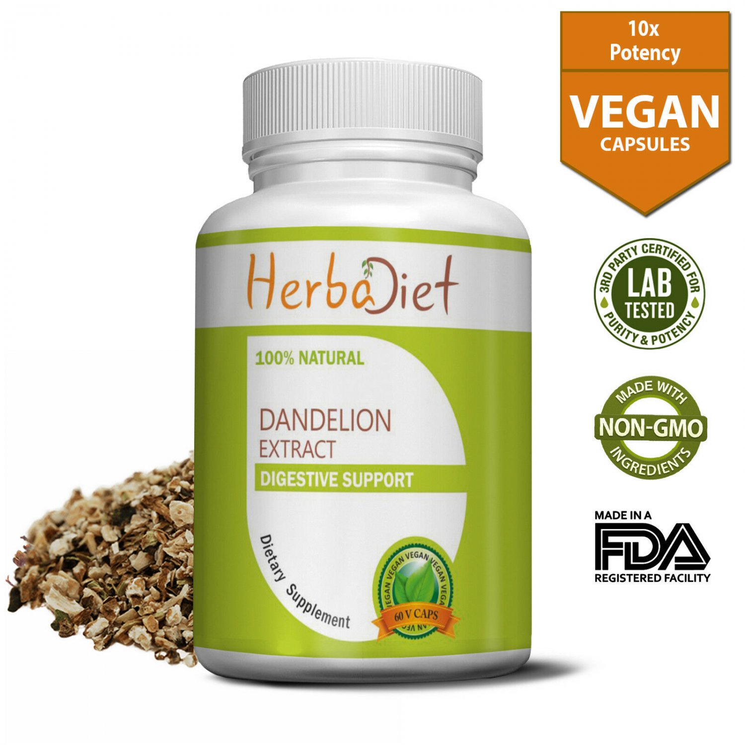 30 capsules Dandelion Root Extract 10:1 500mg Veg Capsules Liver Kidney Gallbladder Support