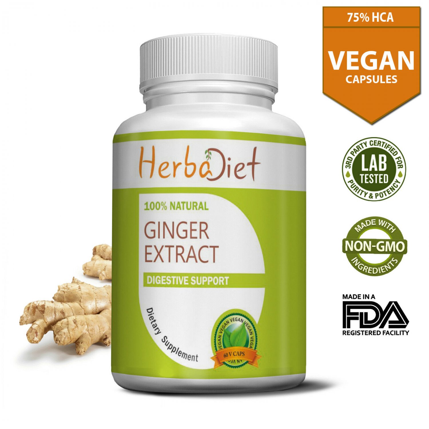 30 CAPSULES Ginger Root Extract 500mg Pills Capsules Digestive Support Fights Inflammation