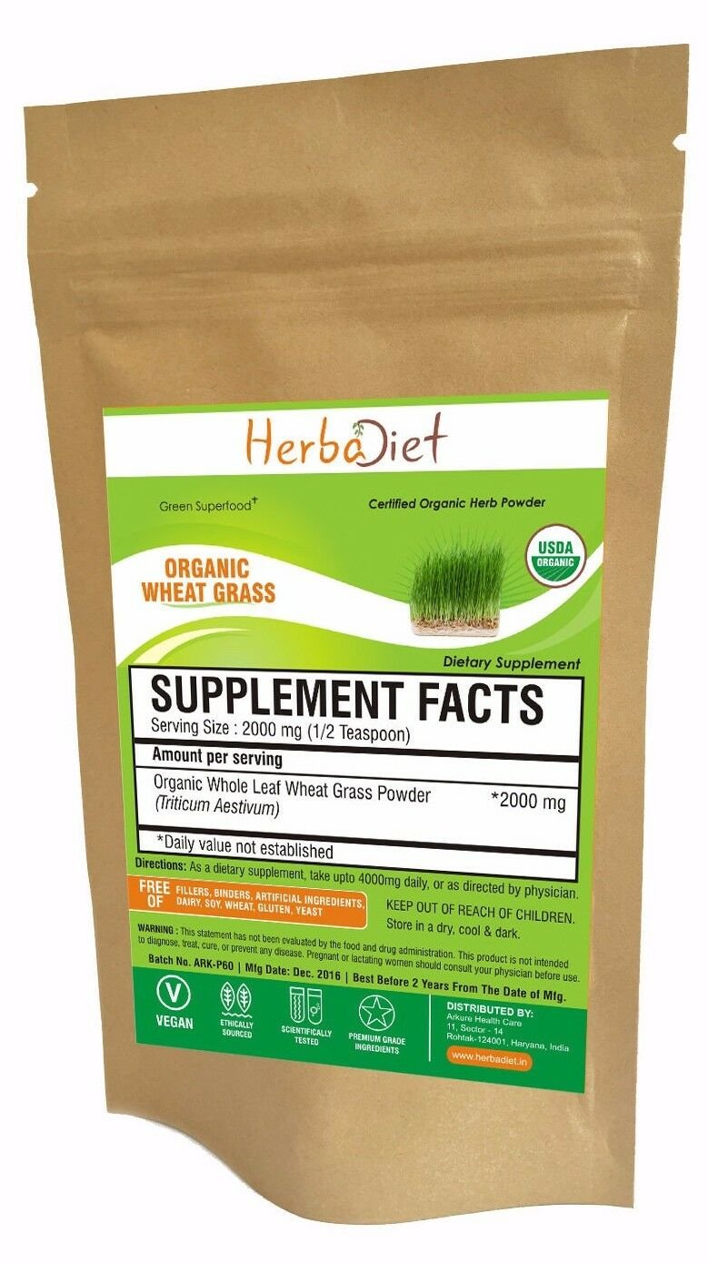 20 gm USDA Organic Wheat Grass Powder Certified Green Superfood Bulk Raw Vegan NON-GMO