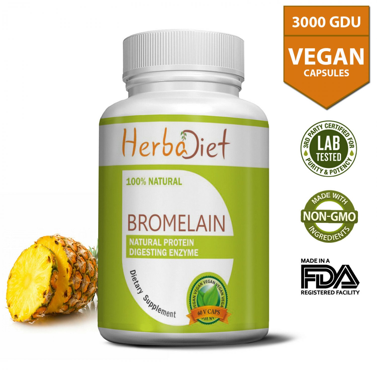 High Potency Bromelain Capsules Pills 500mg Pineapple Extract Digestive Enzyme