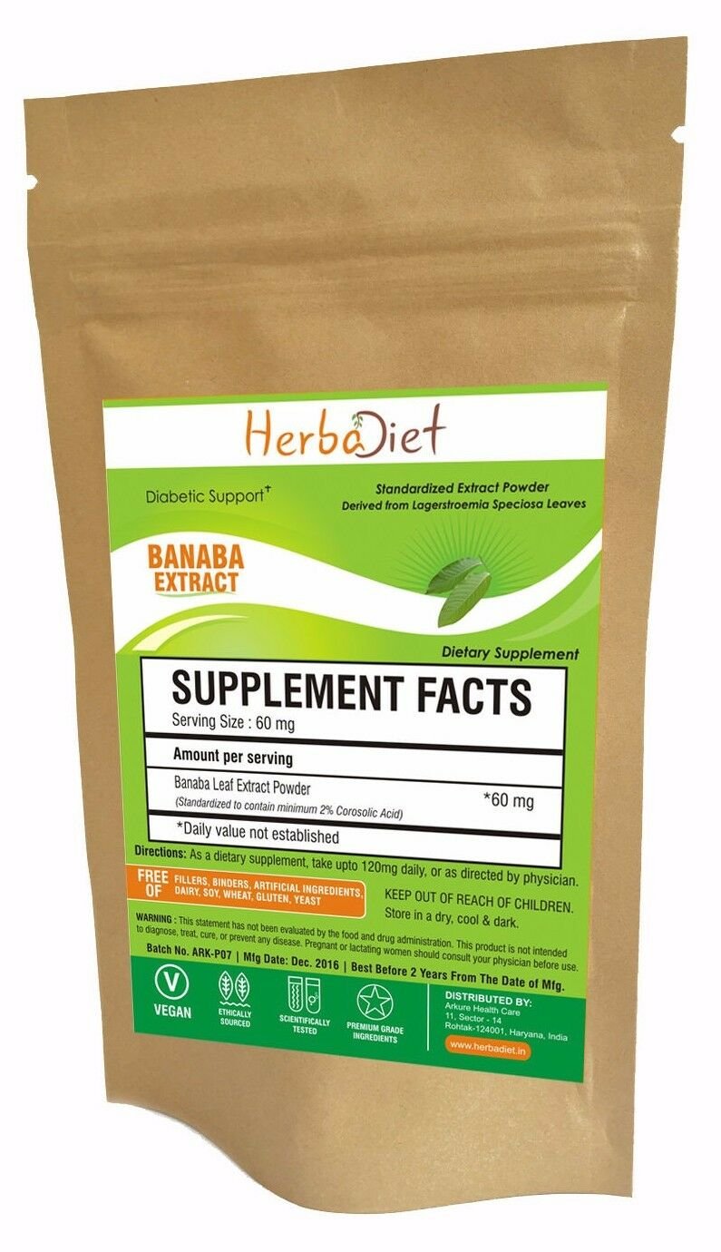 20 gm /   PURE Banaba Leaf Extract Powder 2% Corosolic Acid - Lagerstroemia Speciosa