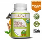 30 capsules Organic Turmeric Green Tea Blend Veggie Capsules with Curcumin & Polyphenols