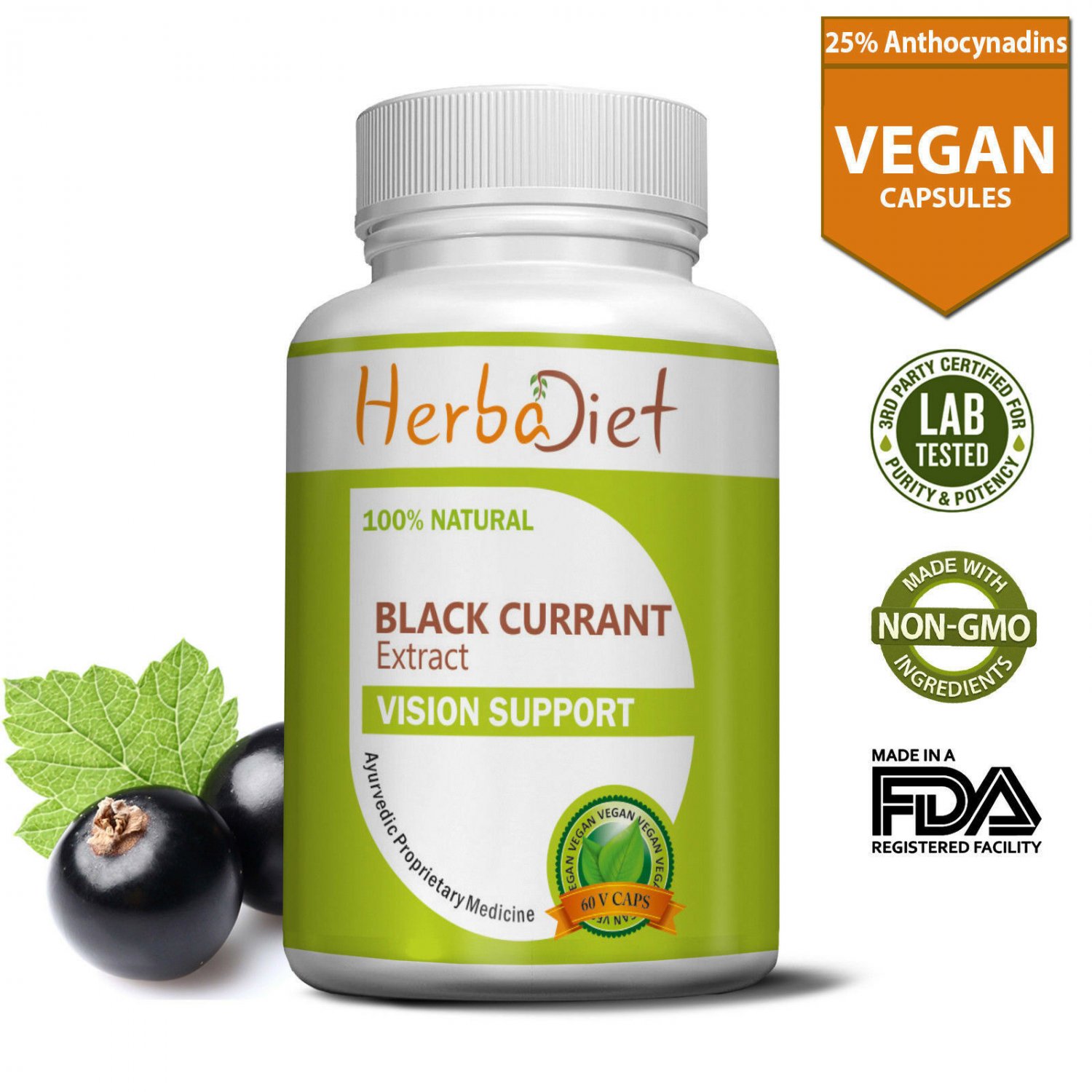 30 CAPSULES Black Currant Extract 200mg Capsules 25% Anthocyanidins Improves Eye Skin Health