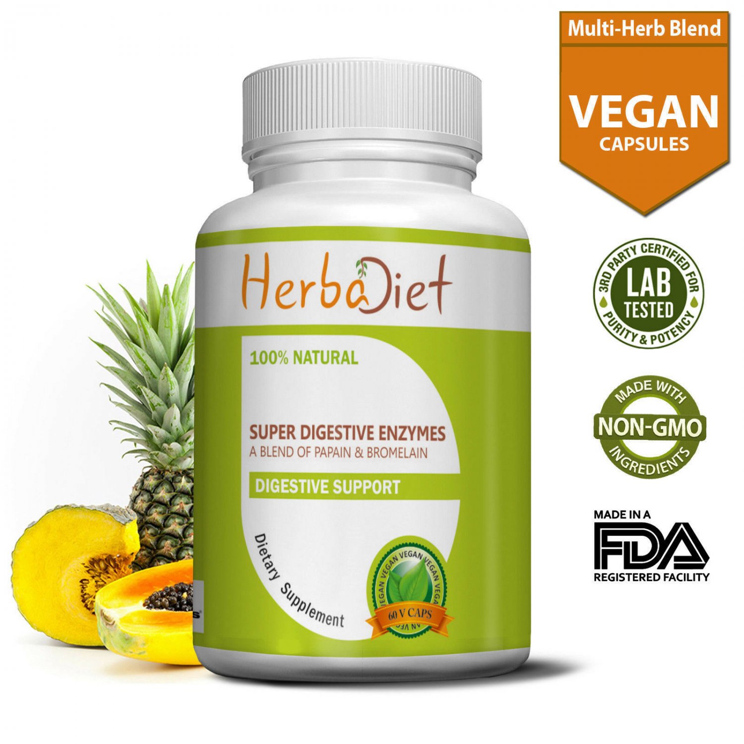 Bromelain Papain Extract Powerful Digestive Enzyme -60 Capsules PROETASE AMYLASE