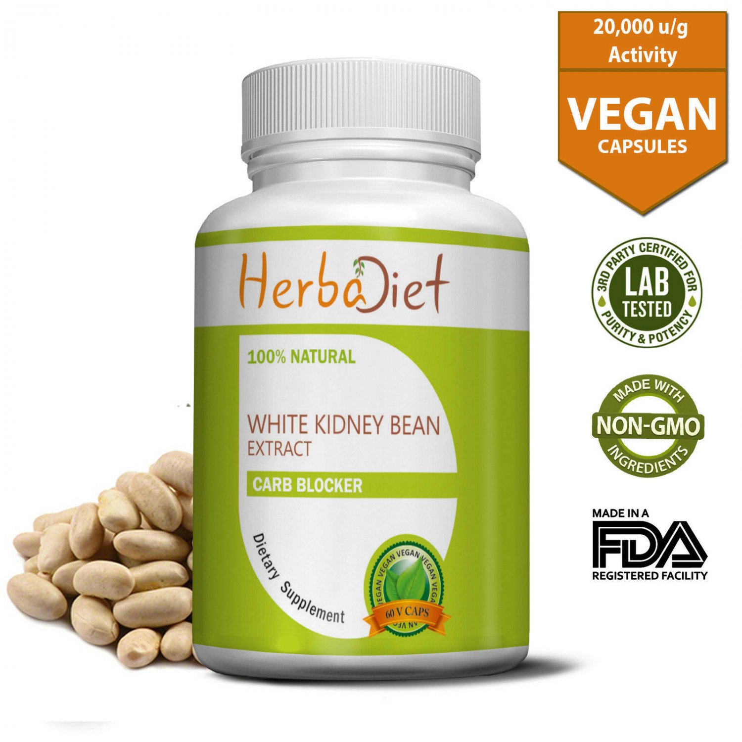 Carb Blocker Intercept Diet Weight Loss White Kidney Bean Extract 300 Capsules