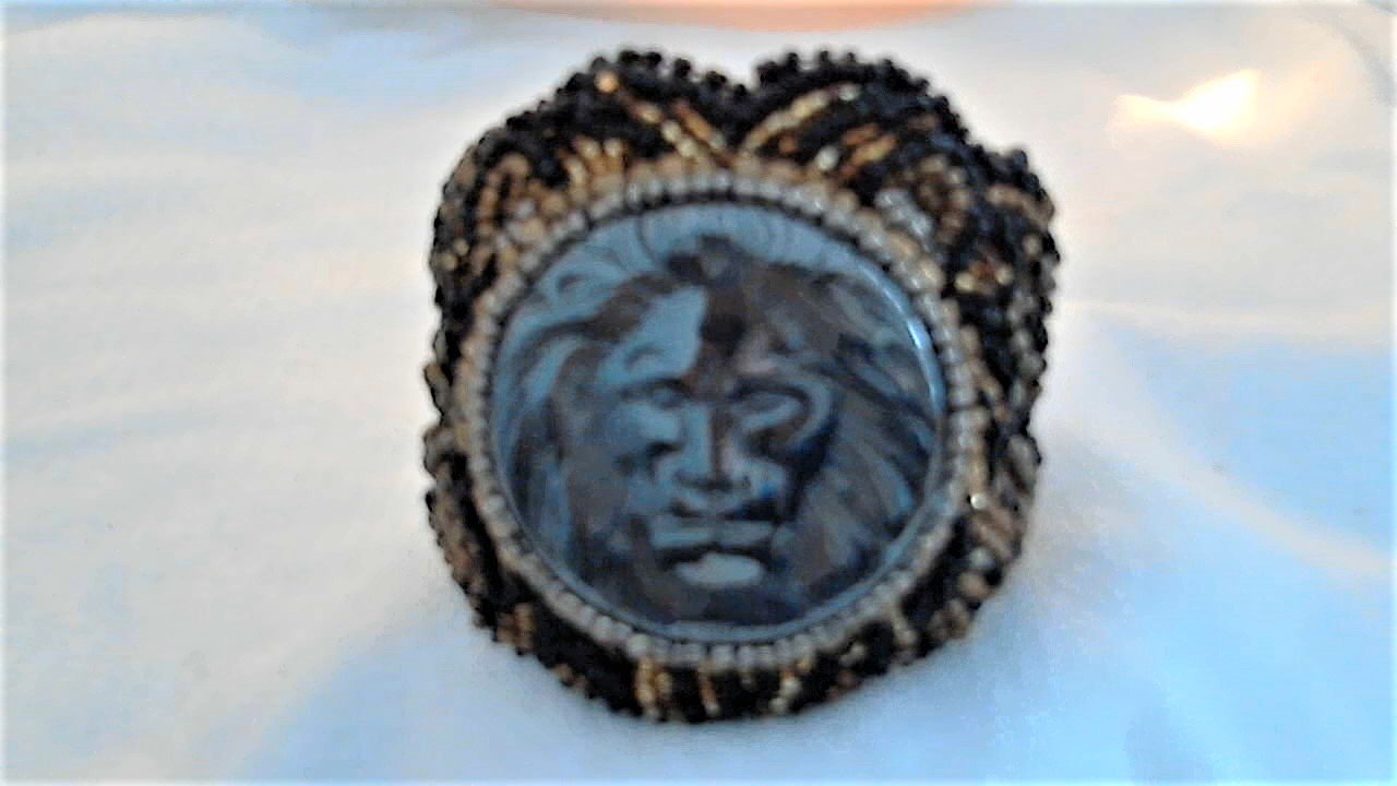 Hematite Black Gold Bronze Carved Bead Embroidery Bracelet