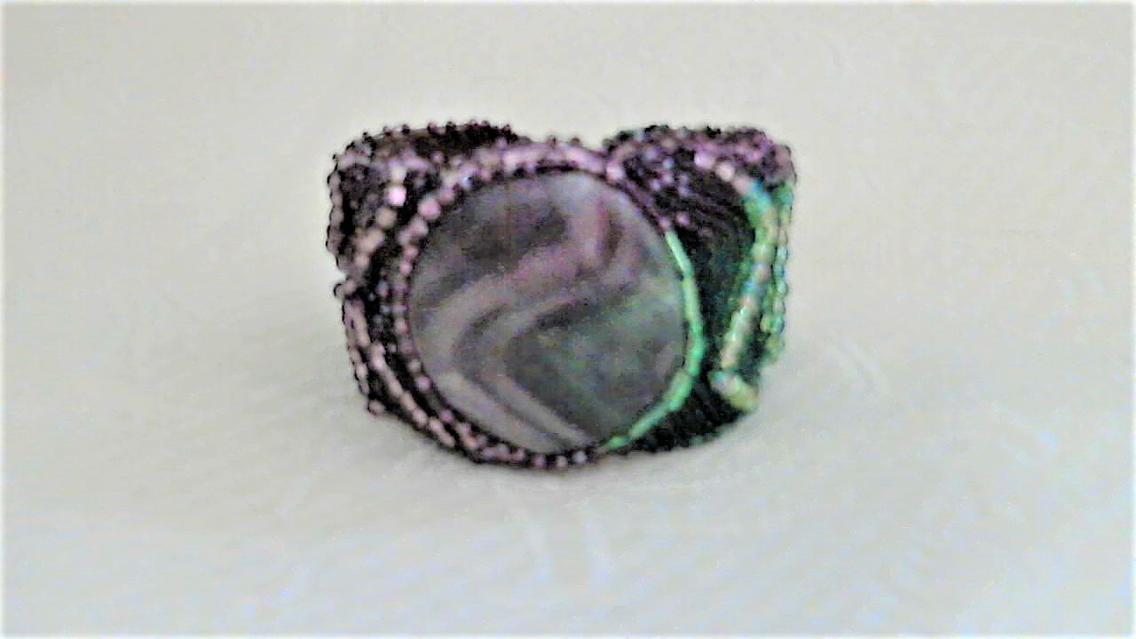 Green Purple Fluorite Design Bead Embroidery Bracelet