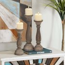 Handmade Wooden Candle Holder With Pillar Base Support, Distressed Brown, Set Of 3 - BM08014