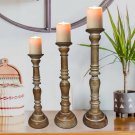 Handcrafted Distressed Wooden Candle Holder With Pedestal Body, Brown, Set Of 3 - BM00082