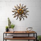 35 Inch Round Hanging Metal Sun Wall Art Decor With Facial Details, Bronze - BM07981