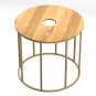 19 Inch End Table, Round Shape Natural Mango Wood Top, Brass Powder Coated Open Frame - UPT-310986