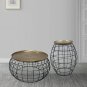 2 Piece Coffee Table and End table Set, Round Antique Brass Tray Top, Curved Cage Design