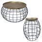 2 Piece Coffee Table and End table Set, Round Antique Brass Tray Top, Curved Cage Design