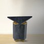 20 Inch Modern Side End Table, Handcrafted Triangular Shape, Gold Brass Trim, Sandblasted Black
