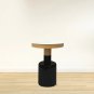 20" Round Side End Table, Gold Banded White Marble Top, Black Enamel Coated Iron Pedestal Base
