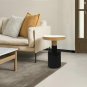 20" Round Side End Table, Gold Banded White Marble Top, Black Enamel Coated Iron Pedestal Base