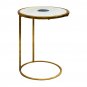 20" Round End Table, White Marble Top with Blue Agate Stone Inlay, Gold Foil Finish Iron Frame