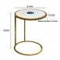 20" Round End Table, White Marble Top with Blue Agate Stone Inlay, Gold Foil Finish Iron Frame
